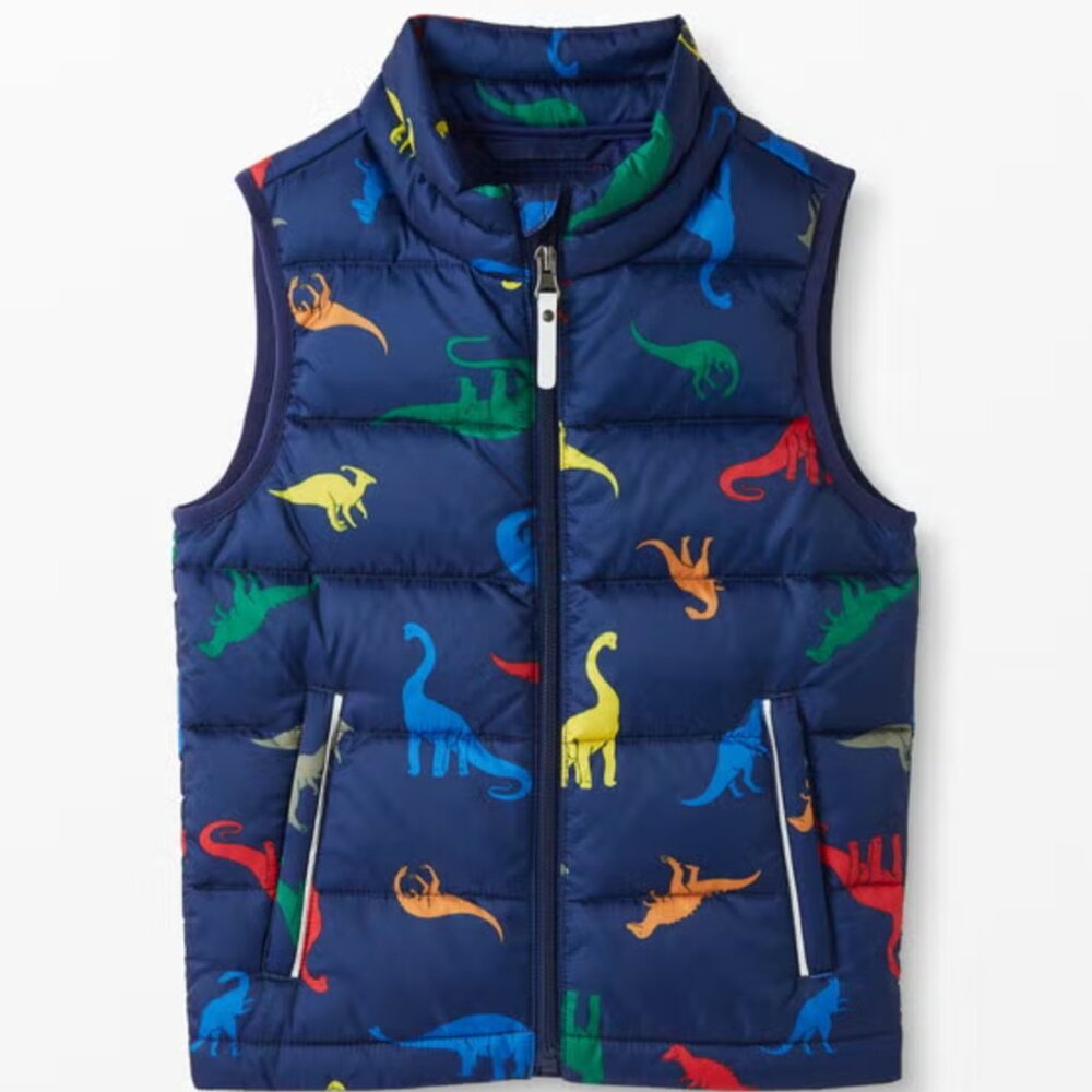 Hanna Andersson Dino Puffer Vest Navy‎ Multi Kids 5 NWOT